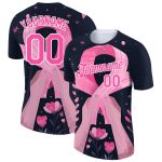 Personalized Breast Cancer Awareness 3D Pink Ribbon T-Shirt - Black Pink-White Performance Tee Personalized Black Pink-White