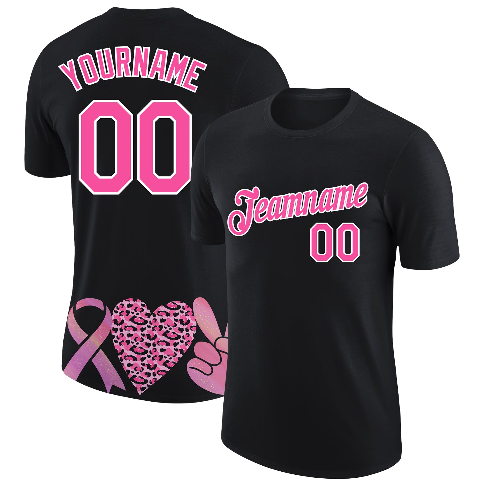 Personalized Breast Cancer Awareness 3D Pink Ribbon Performance T-Shirt - Black Pink-White Personalized Black Pink-White