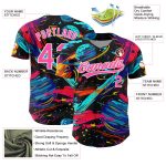 Personalized 3D Space Planets and Rockets Baseball Jersey in Black Pink-White Personalized Black Pink-White 3D Space Planets