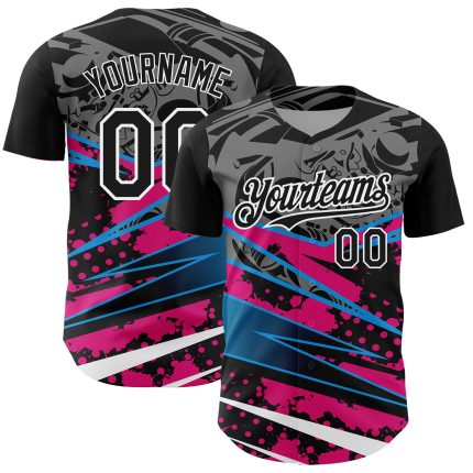 Custom 3D Splatter Art Baseball Jersey Black Pink White Design Personalized Black Pink-White 3D Splatter Art Baseball Jersey