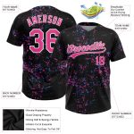 Custom black, pink and white softball jersey, detail of the printed panel