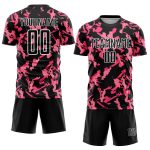 Personalized Black Pink White Abstract Geometric Soccer Jersey Uniform Personalized Black Pink-White Abstract Geometric Sublimation