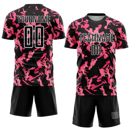 Personalized Black Pink White Abstract Geometric Soccer Jersey Uniform Personalized Black Pink-White Abstract Geometric Sublimation