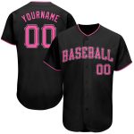 Custom Name and Number Black Pink-White Authentic Baseball Jersey - Personalized Team Apparel Personalized Black Pink-White