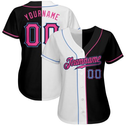 Custom Name & Number Personalized Split Fashion Baseball Jersey - Black Pink-White Authentic Team Apparel Personalized Black