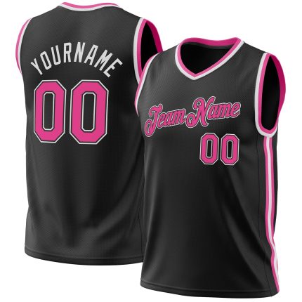 Personalized Authentic Black Pink-White Throwback Basketball Jersey Personalized Black Pink-White Authentic Throwback Basketball