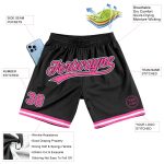 Personalized Black Pink White Basketball Shorts - Authentic Throwback Style Personalized Black Pink-White Authentic Throwback