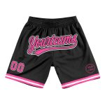 Personalized Black Pink White Basketball Shorts - Authentic Throwback Style Personalized Black Pink-White Authentic Throwback
