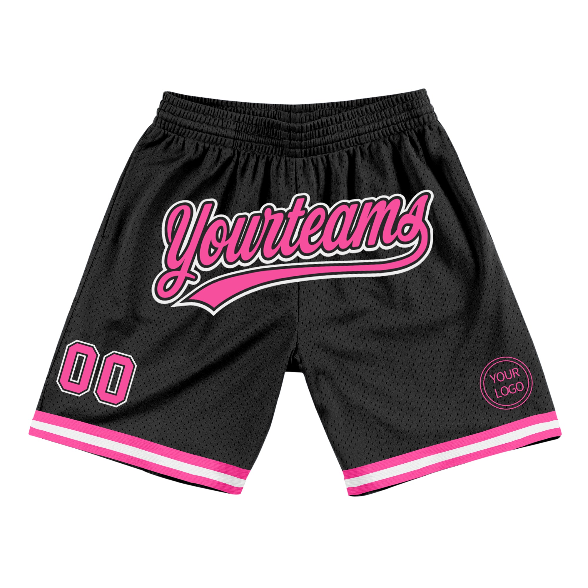 Personalized Black Pink White Basketball Shorts - Authentic Throwback Style Personalized Black Pink-White Authentic Throwback