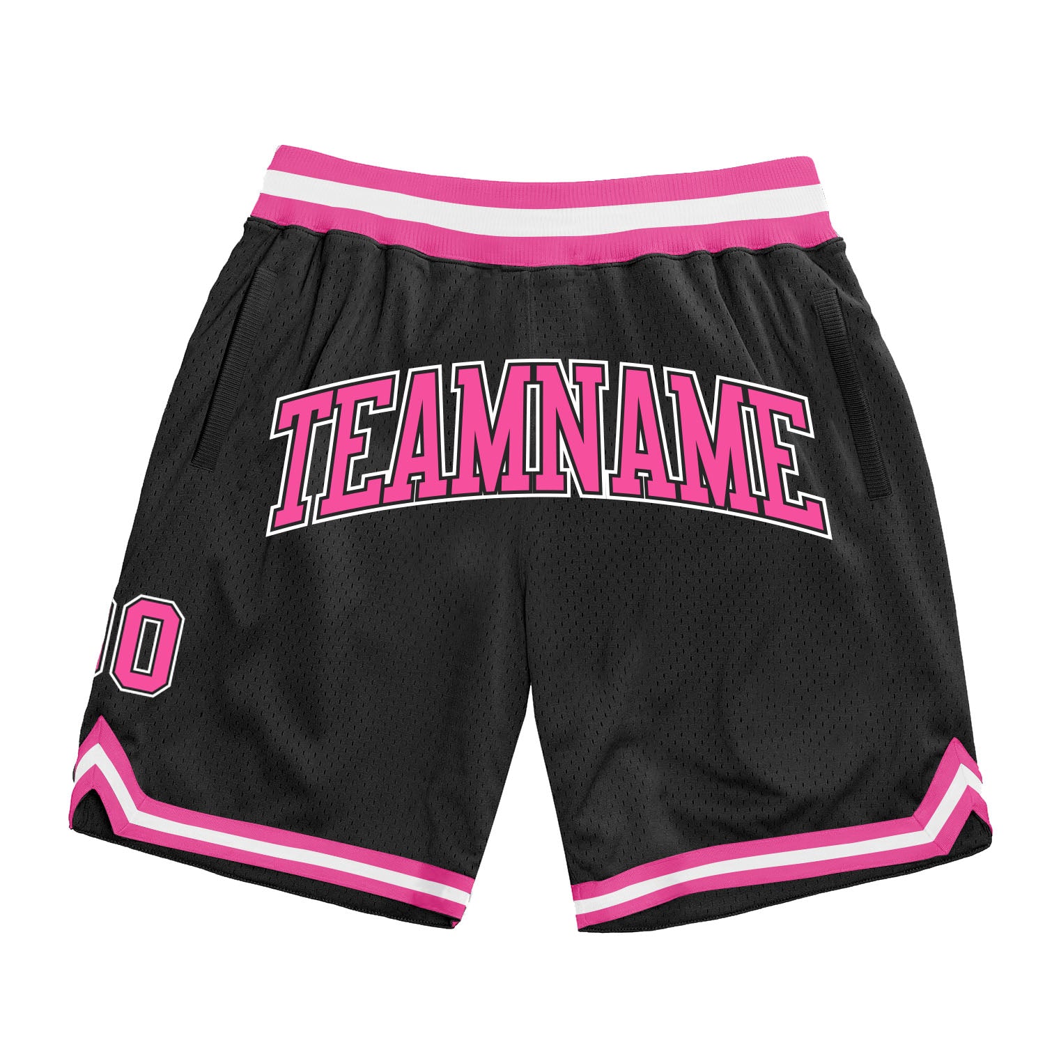 Custom Name Number Basketball Shorts - Personalized Black Pink-White Authentic Throwback Style Personalized Black Pink-White