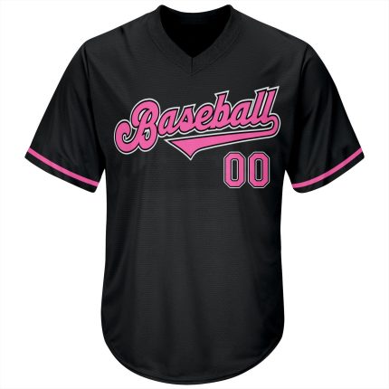 Custom Black Pink-White Authentic Baseball Jersey Shirt with Personalized Name and Number - Rib-Knit Team Apparel Personalized