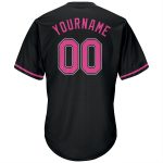 Custom Black Pink-White Authentic Baseball Jersey Shirt with Personalized Name and Number - Rib-Knit Team Apparel Personalized