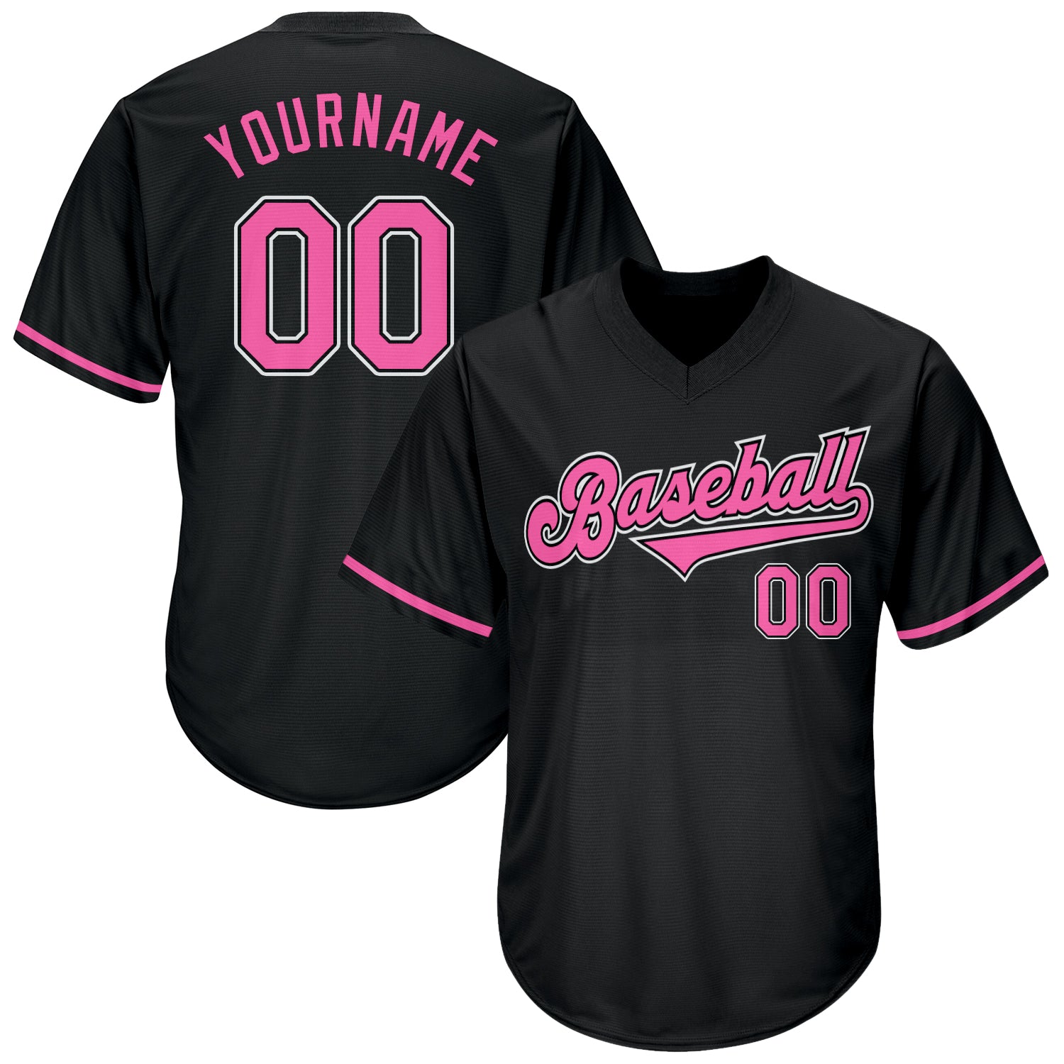 Custom Black Pink-White Authentic Baseball Jersey Shirt with Personalized Name and Number - Rib-Knit Team Apparel Personalized