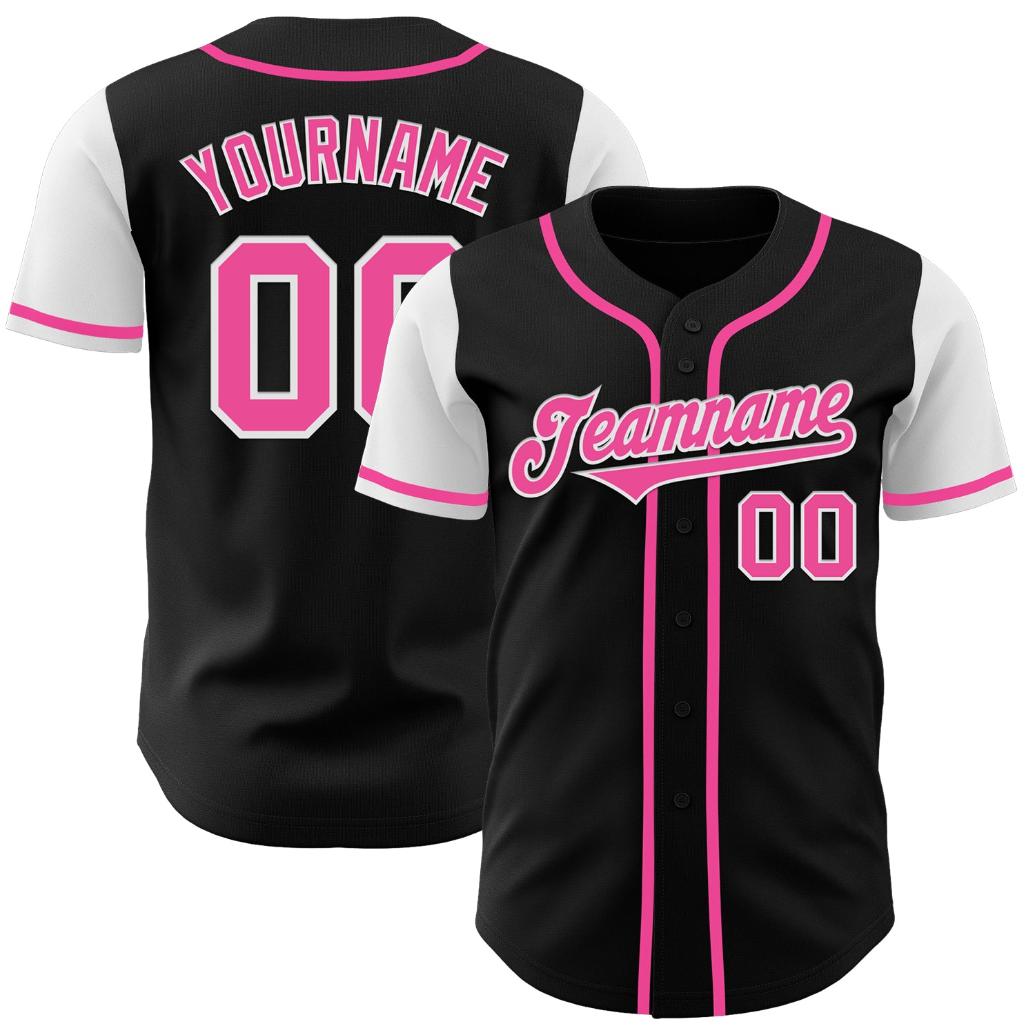 Customizable Two-Tone Black Pink-White Authentic Baseball Jersey with Personalized Name and Number Personalized Black Pink-White
