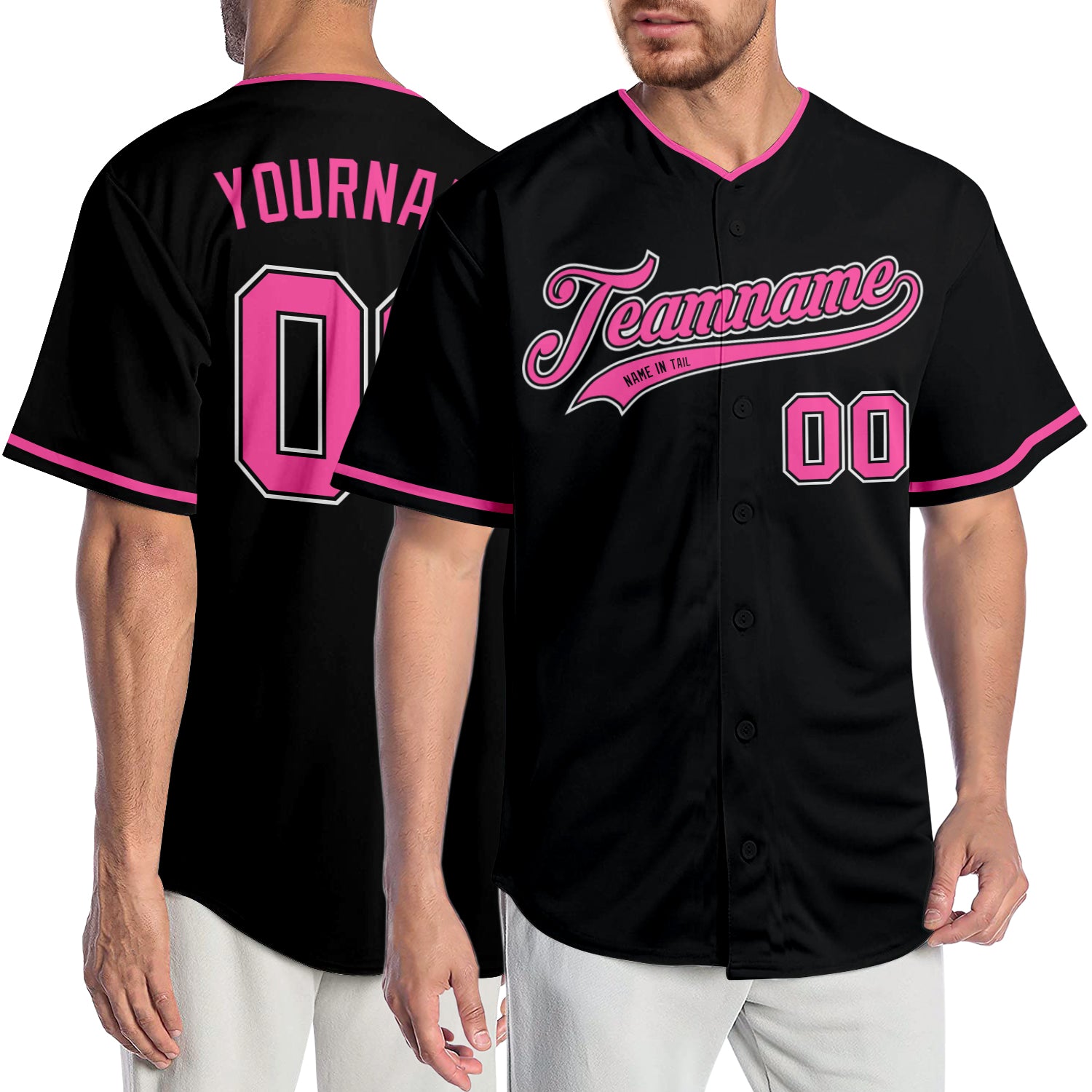 Customizable Black Pink-White Baseball Jersey for Men, Women, and Kids Personalized Black Pink-White Baseball Jersey 3