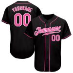 Personalized Black Baseball Jersey with Pink-White Accents for Men and Women Personalized Black Pink-White Baseball Jersey