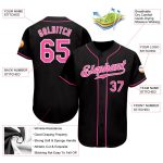 Personalized Black Baseball Jersey with Pink-White Accents for Men and Women Personalized Black Pink-White Baseball Jersey