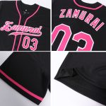 Personalized Black Baseball Jersey with Pink-White Accents for Men and Women Personalized Black Pink-White Baseball Jersey