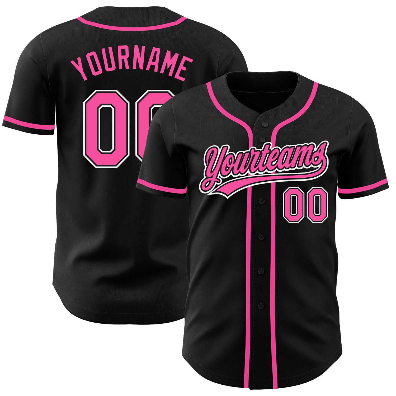 Personalized Black Baseball Jersey for Men & Women - Stylish Pink-White Design Personalized Black Pink-White Baseball Jersey