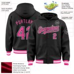Custom Name and Number Black Pink-White Varsity Bomber Hoodie Jacket Full-Snap Letterman Personalized Black Pink-White Bomber