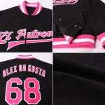 Personalized Black Pink White Varsity Letterman Bomber Jacket Full-Snap 2 Personalized Black Pink-White Bomber Full-Snap