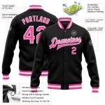 Personalized Black Pink White Varsity Letterman Bomber Jacket Full-Snap 2 Personalized Black Pink-White Bomber Full-Snap