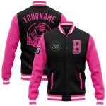 Personalized Two Tone Black Pink-White Varsity Letterman Bomber Jacket for Men and Women Personalized Black Pink-White Bomber