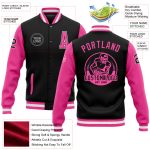 Personalized Two Tone Black Pink-White Varsity Letterman Bomber Jacket for Men and Women Personalized Black Pink-White Bomber