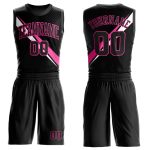 Personalized Black Pink White Diagonal Lines Basketball Jersey Round Neck Sublimation Suit Personalized Black Pink-White