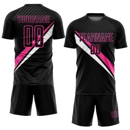 Personalized Soccer Jersey - Black Pink-White Diagonal Lines Sublimation Design Personalized Black Pink-White Diagonal Lines