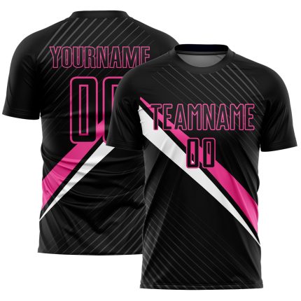 Personalized Soccer Jersey - Black Pink-White Diagonal Lines Sublimation Design Personalized Black Pink-White Diagonal Lines