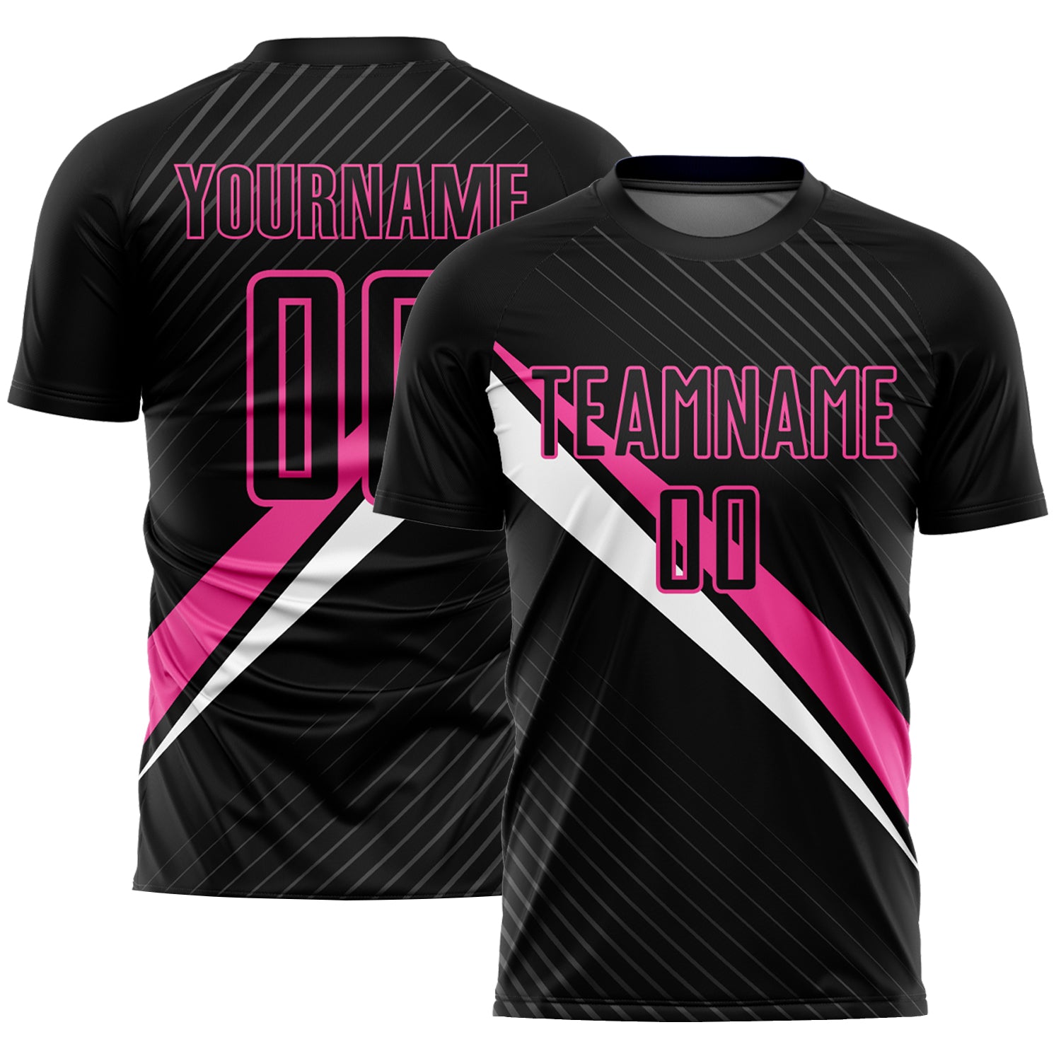 Custom Name and Number Soccer Jersey - Personalized Diagonal Black Pink-White Sublimation Team Uniform Personalized Black