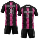 Custom Name and Number Volleyball Uniform Jersey - Personalized Black Pink-White Geometric Shape Design Personalized Black