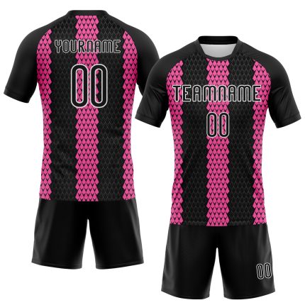 Custom Name and Number Volleyball Uniform Jersey - Personalized Black Pink-White Geometric Shape Design Personalized Black
