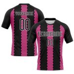 Custom Name and Number Volleyball Uniform Jersey - Personalized Black Pink-White Geometric Shape Design Personalized Black