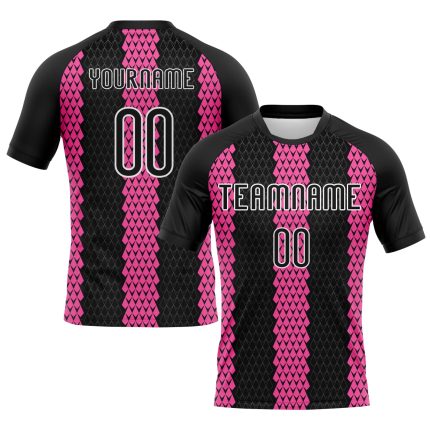 Custom Name and Number Volleyball Uniform Jersey - Personalized Black Pink-White Geometric Shape Design Personalized Black