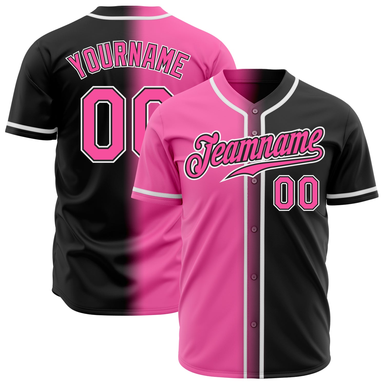 Personalized Black Pink White Gradient Baseball Jersey for Fashion Lovers Personalized Black Pink-White Gradient Fashion
