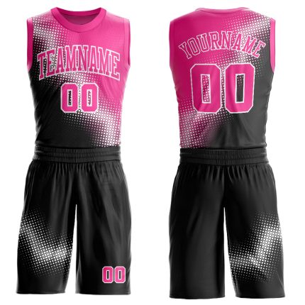 Personalized Two Tone Gradient Basketball Jersey - Black Pink White Diamond Shape Round Neck Sublimation Suit Personalized