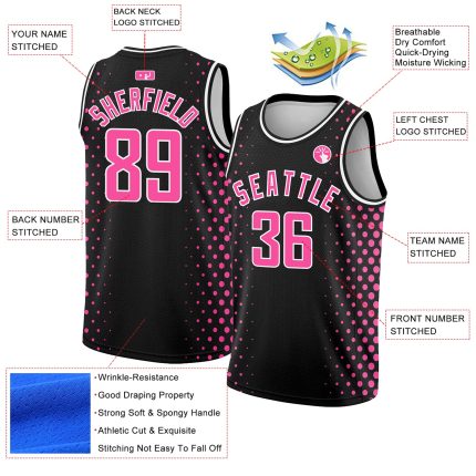 Personalized Black Pink White Halftone Basketball Jersey - City Edition Design Personalized Black Pink-White Halftone City