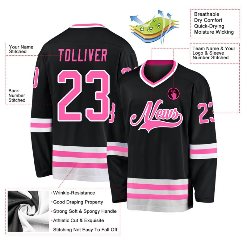 Personalized Hockey Jersey in Black, Pink, and White - Custom Team Jersey Personalized Black Pink-White Hockey Jersey