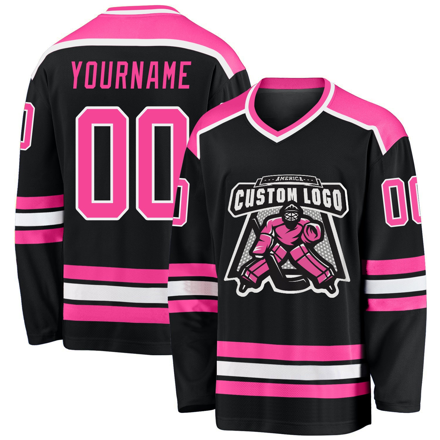 Custom Personalized Black Pink White Hockey Jersey for Fans Personalized Black Pink-White Hockey Jersey