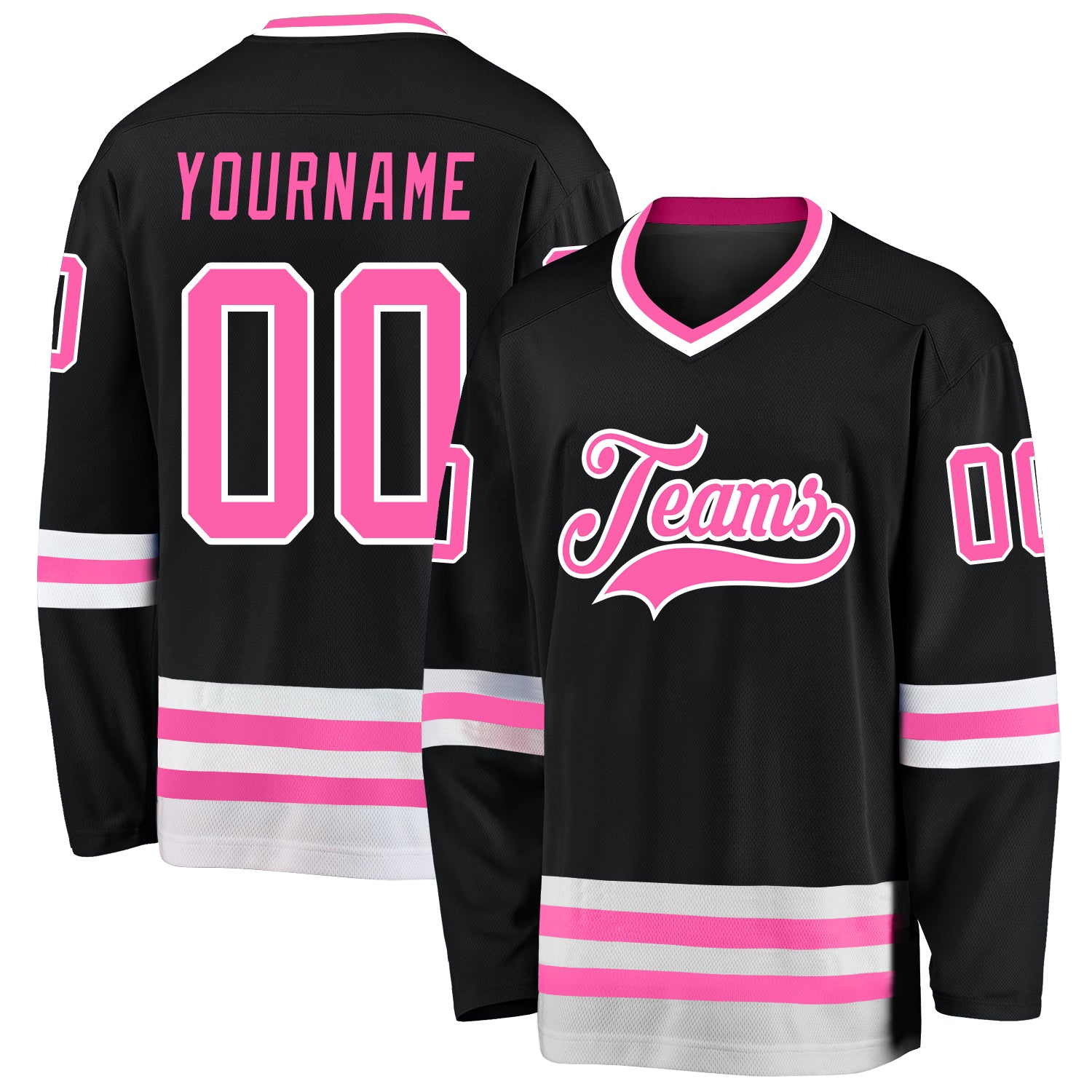 Custom Name and Number Personalized Black Pink White Hockey Jersey for Team Personalized Black Pink-White Hockey Jersey Team