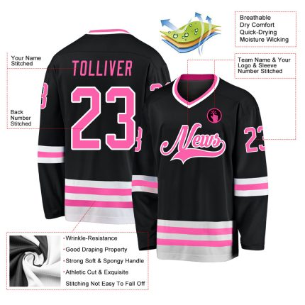 Custom Name and Number Personalized Black Pink White Hockey Jersey for Team Personalized Black Pink-White Hockey Jersey Team