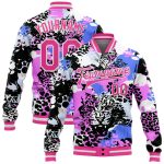 Custom Name and Number Leopard 3D Pattern Bomber Varsity Letterman Jacket - Personalized Black Pink-White Design Personalized