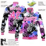 Custom Name and Number Leopard 3D Pattern Bomber Varsity Letterman Jacket - Personalized Black Pink-White Design Personalized