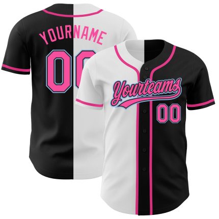 Personalized Pink Black White Light Blue Split Design Fashion Baseball Jersey Personalized Black Pink White-Light Blue Split