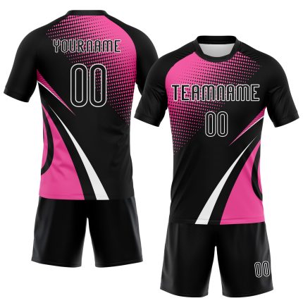 Custom Name and Number Personalized Volleyball Uniform Jersey - Black Pink White Lines Dots Design Personalized Black Pink-White