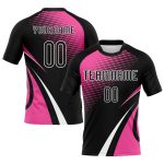 Custom Name and Number Personalized Volleyball Uniform Jersey - Black Pink White Lines Dots Design Personalized Black Pink-White