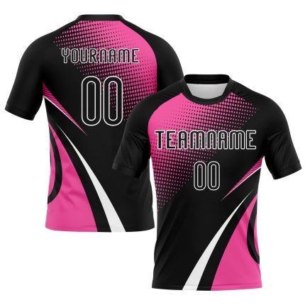 Custom Name and Number Personalized Volleyball Uniform Jersey - Black Pink White Lines Dots Design Personalized Black Pink-White