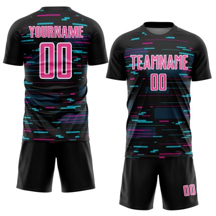 Personalized Soccer Jersey - Black Pink White Lines Sublimation Uniform Personalized Black Pink-White Lines Sublimation Soccer